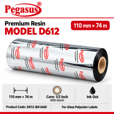 Premium Resin-D612,110mmx74mtr,0.5 inch Core,With Notch,Ink Out